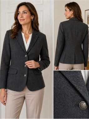 Talbots Charcoal Gray Tailored Wool-Blend Blazer